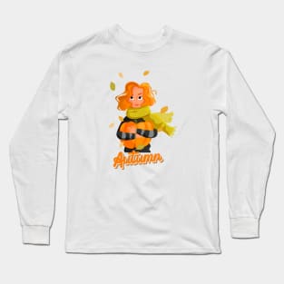 Woman Hugging Pumpkin in Autumn Long Sleeve T-Shirt